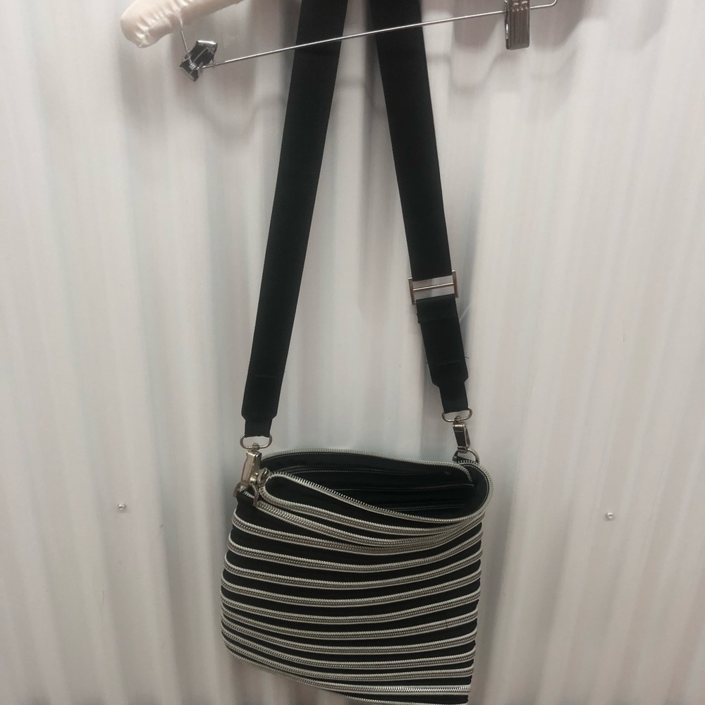 BAM Zipper Crossbody Bag Black and Silver